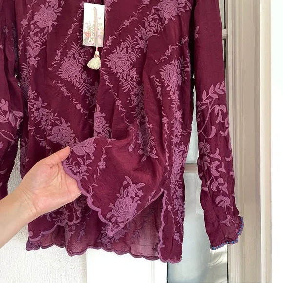 NWT Johnny Was Embroidered Floral Daiso Button Up Scallop Long Sleeve Blouse - Picture 5 of 12